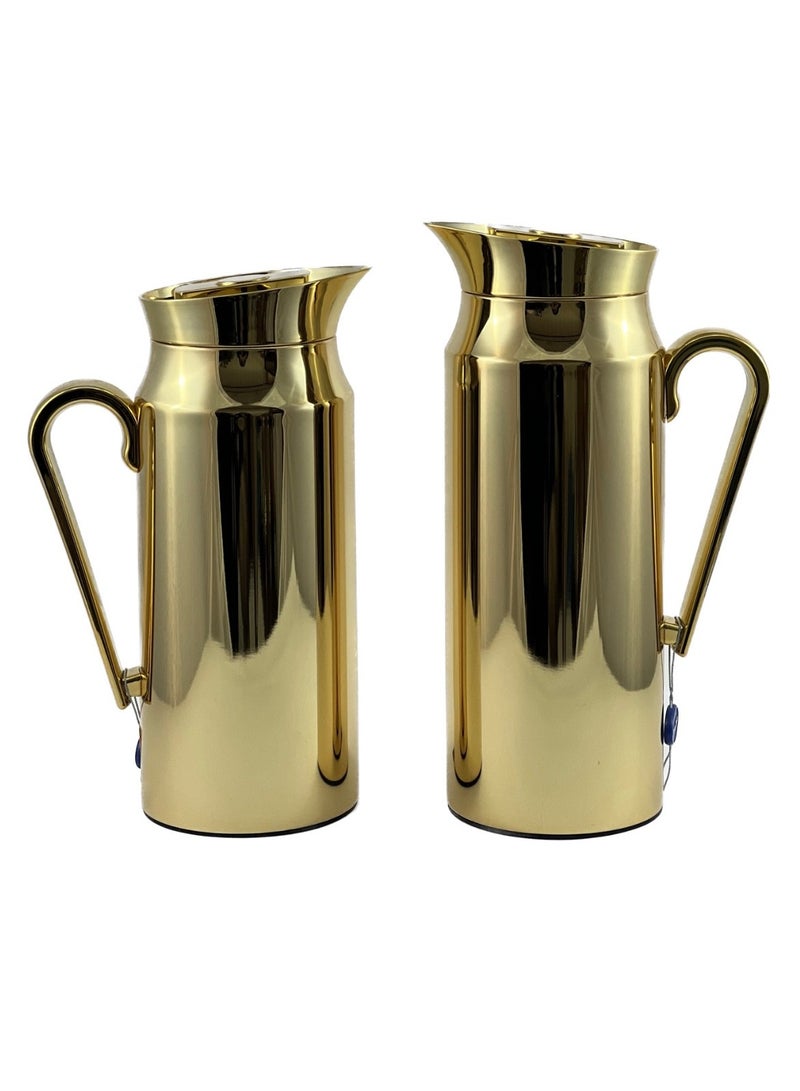 2-Piece Tea & Coffee Flask - 0.75 Liter & 1 Liter Capacity - Glass Inner - Steel Body - Gold