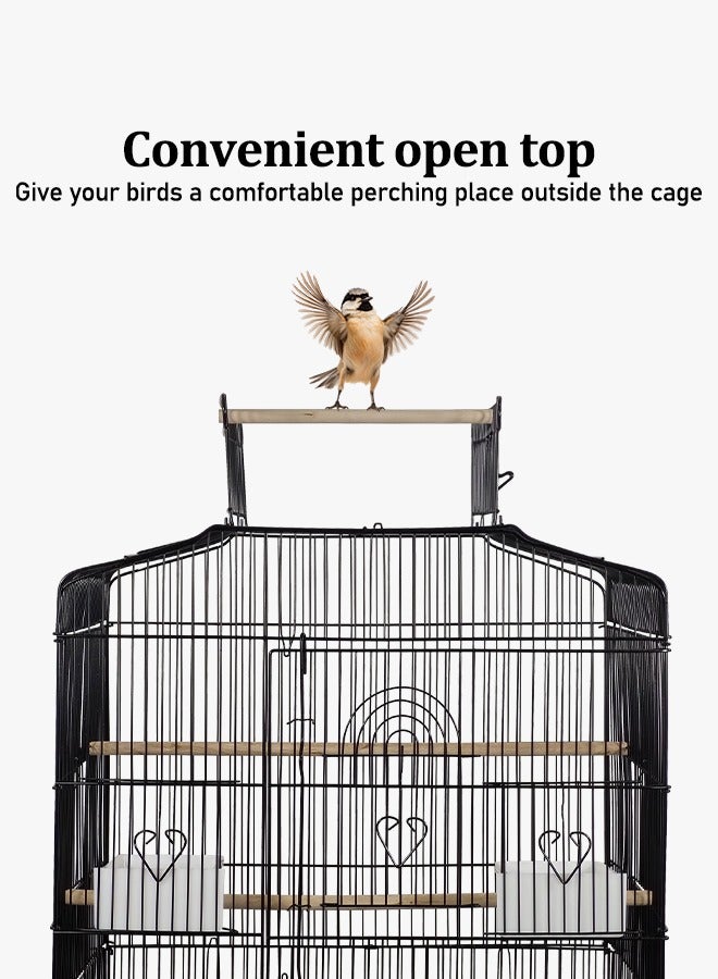 Play open-top bird cage with a detachable rolling stand and storage shelf, bird house for medium-sized birds such as Parrots, Budgies, and Lovebirds 174 cm (Black)