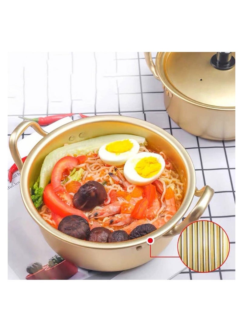 1 Set Korean Cooking Ramen Pot, with 1pair Lid Spoon and Chopsticks, Double Handle Korean Ramen Noodle Pot Korean Stockpots (6inch/ 16cm)