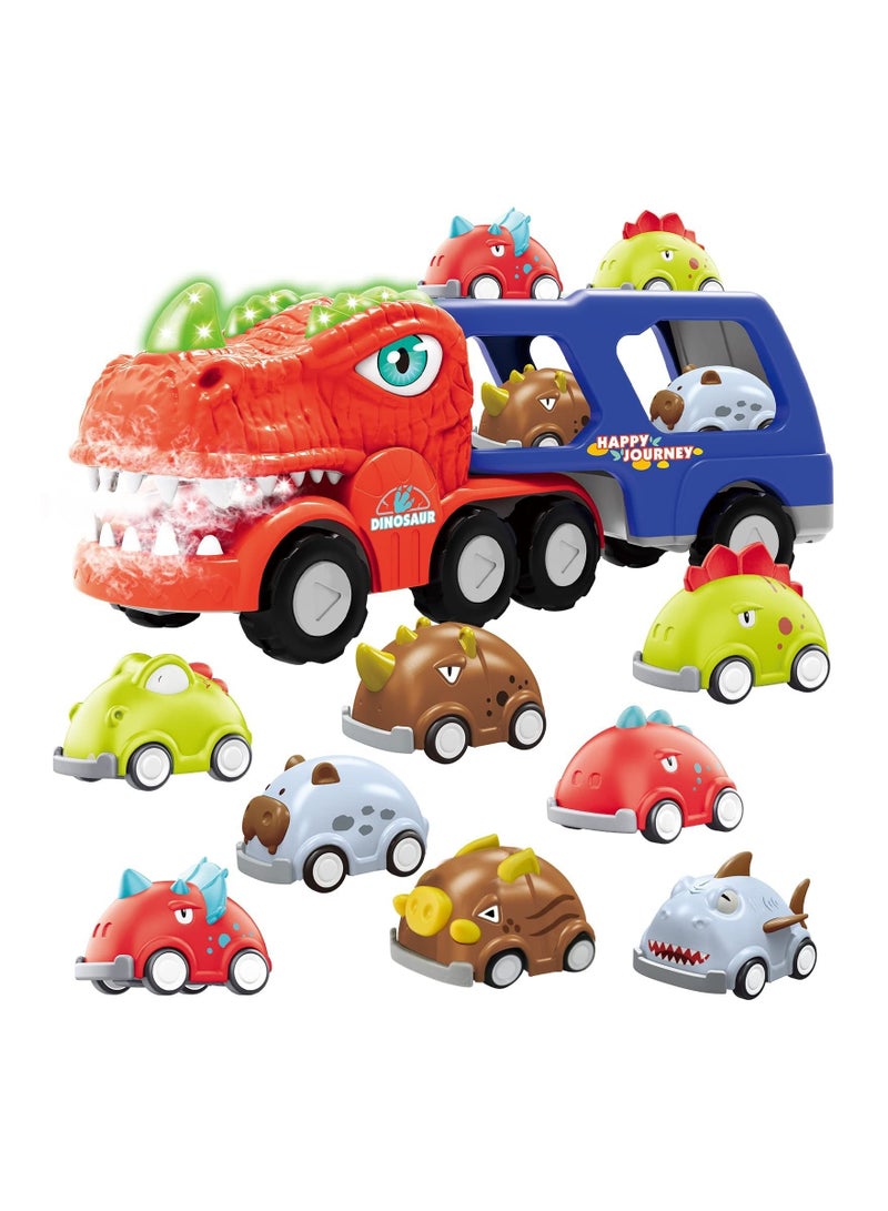 Dinosaur Toy Truck Car Toys for Toddlers, 9 in 1 Carrier Trucks for 3 4 5 6 Years Old Boys and Girls, Friction Power Truck Transport Vehicles with Light and Sound, Toddlers Birthday Gift