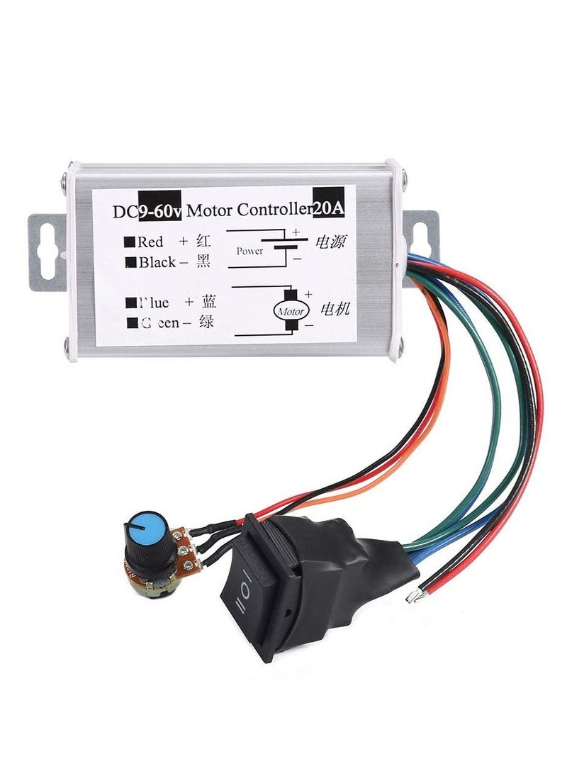 DC Motor Speed Controller, Brush Motor Driver Controls Module DC 9V-60V 12V 24V 36V 48V 60V Motor Pulse Width Modulator Regulator 20A 1200W PWM Monitor Dimmer Governor with Switch & Knob