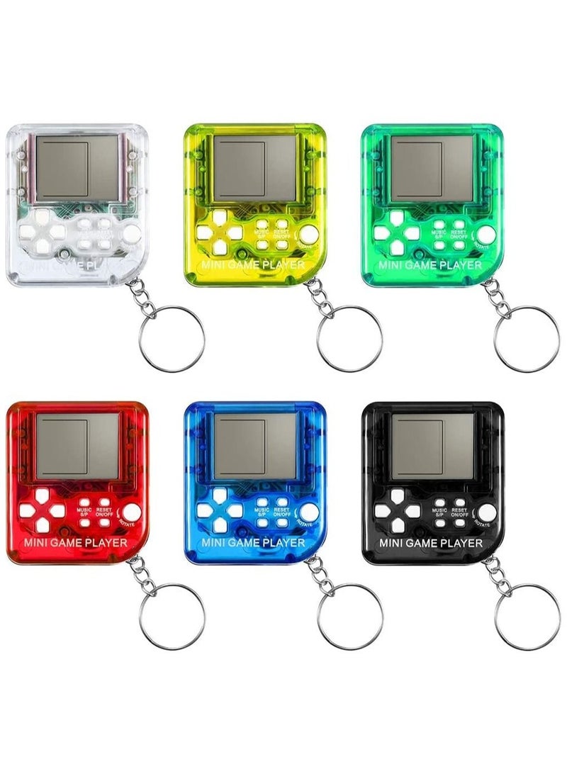 Mini Brick Game Toy Keychain Classical Portable Game Console With Hanging Chain Birthday Party Favor, 6 Pieces ( Black, Red, Blue, Green, Yellow, Transparent )