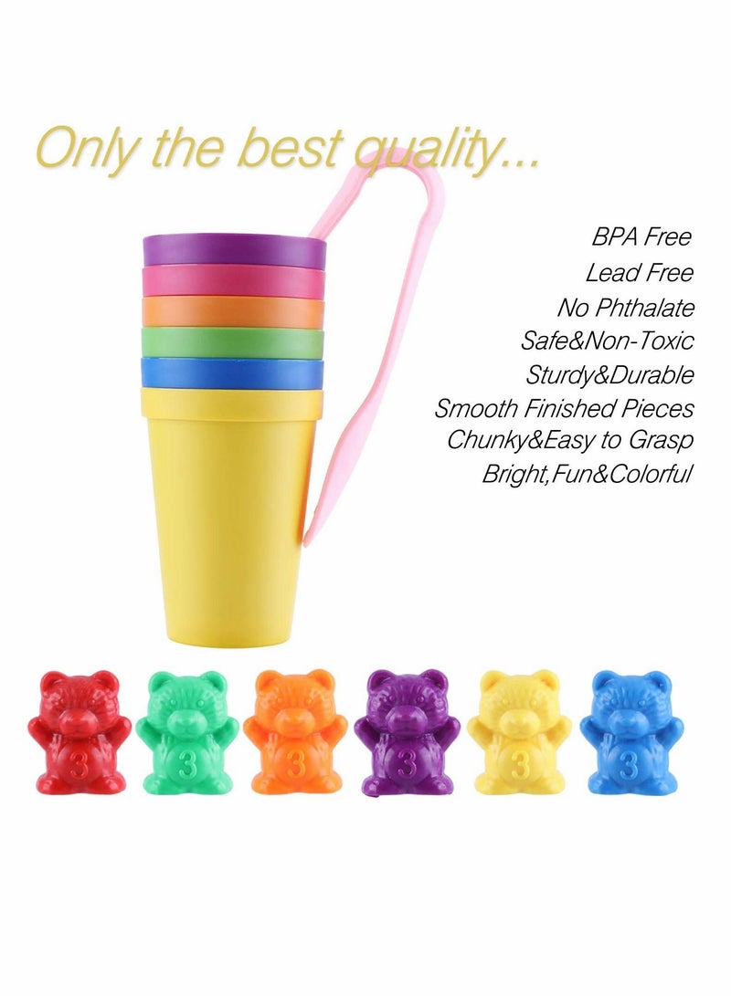 71pcs Rainbow Counting Bears Set with Storage Bag, Matching Sorting Cups, Bear Counters and Dice Math Toddler Games