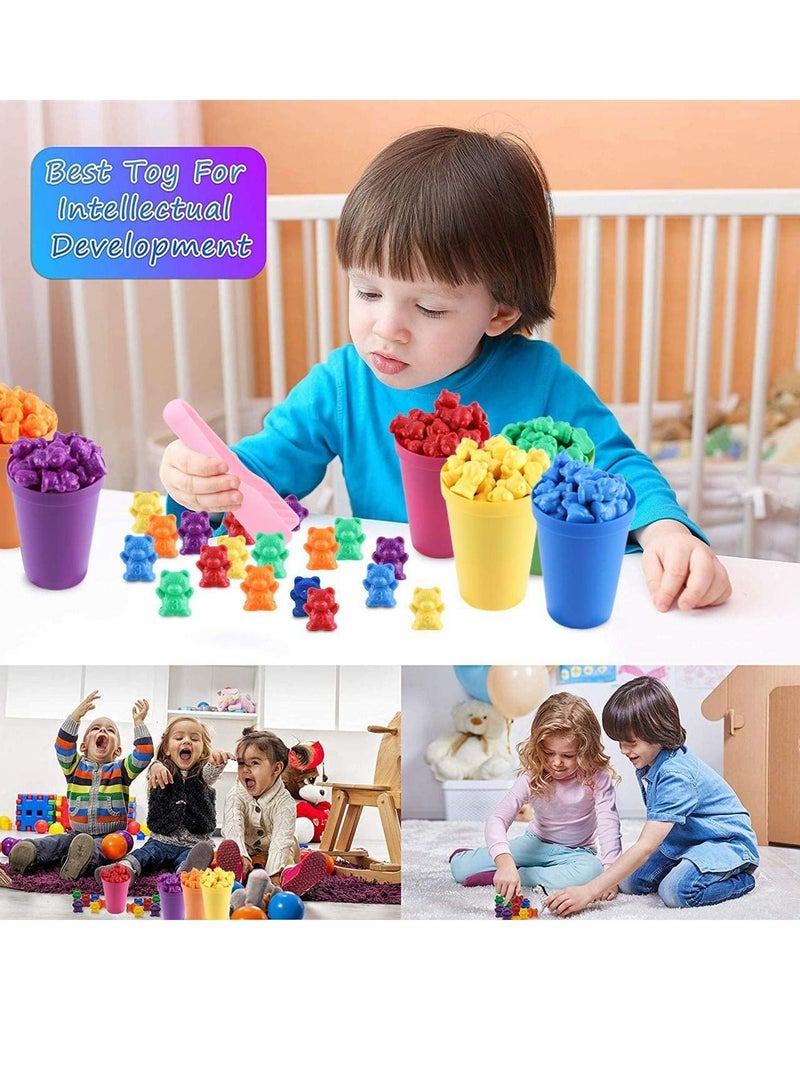 71pcs Rainbow Counting Bears Set with Storage Bag, Matching Sorting Cups, Bear Counters and Dice Math Toddler Games