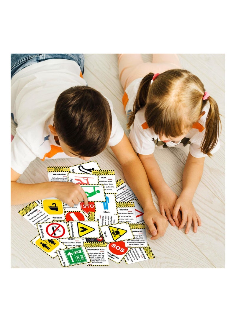 50pcs Educational Board Cards, Traffic Signs Game Kids Learning Toys Flashcards Memory Game Cards Educational Game Road Signs Game Preschool Board Game Road Safety Game for Kids Boys and Girls