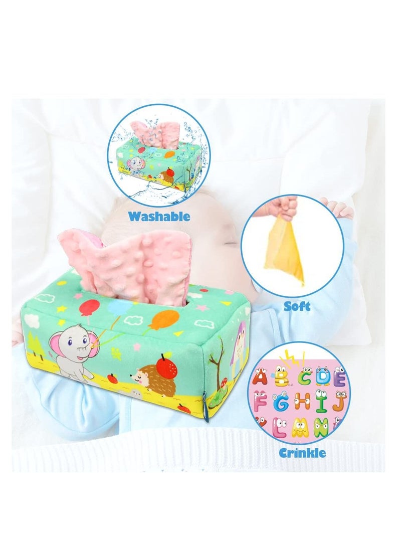 Baby Tissue Box Toy, Montessori Intellectual Sensory Soothing Toys Baby Magic Tissue Box for 1-Year-Old Boys Girls Kids Early Learning Toys Baby Gifts