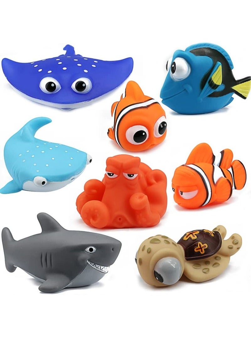 8PCS Finding Dory Nemo Bath Squirt Toys, Floating Sea Animals (Shark Octopus Clownfish Turtle Devil fish) Bathtub Water Squirt Bath Toy for Baby Kids Toddler Shower and Swimming Pool
