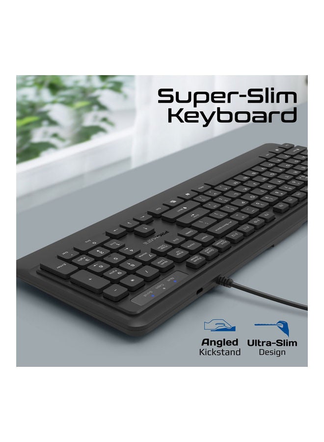 Ultra-Slim Wired Keyboard with 2400 DPI Mouse, Silicone Grip, Palm Rest and Angled Design, Combo-CM5 Black