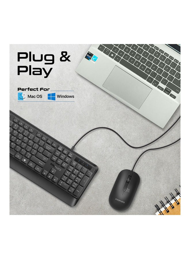 Ultra-Slim Wired Keyboard with 2400 DPI Mouse, Silicone Grip, Palm Rest and Angled Design, Combo-CM5 Black