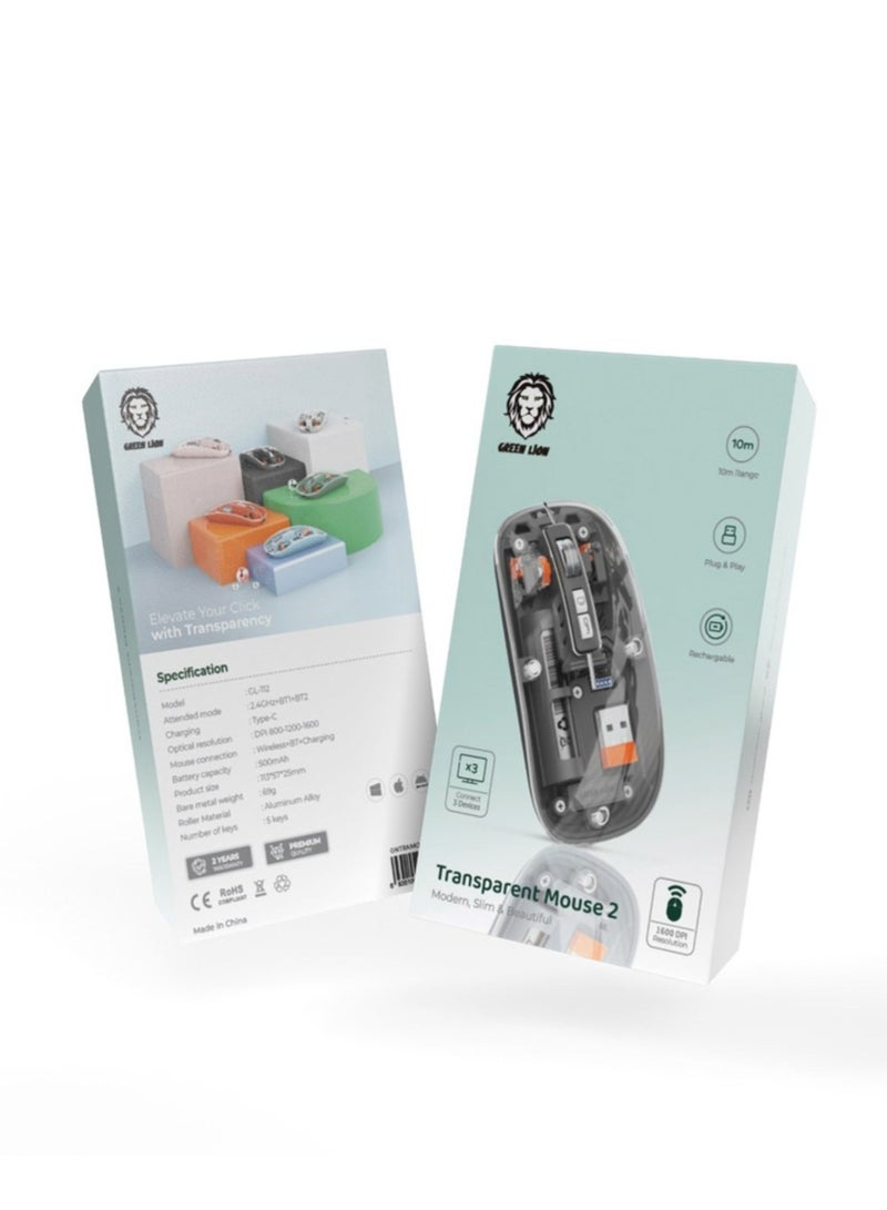 Green Lion Transparent Mouse 2400DPI 400mAh(Wireless+BT+Charging)_Gray