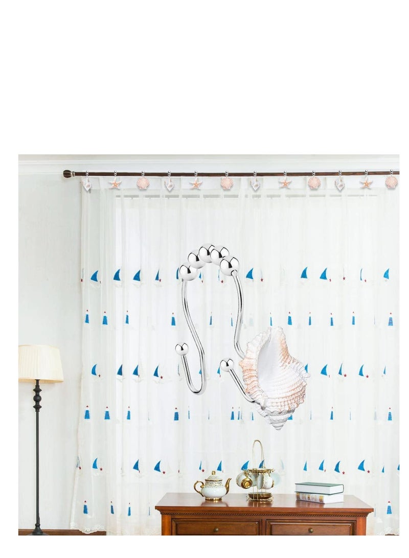 Seashell Shower Curtain Hooks Ring, 12 Pcs Anti Rust Seashell Decorative Double Resin Hooks, for Beach Bathroom, Baby Room, Bedroom, Living Room Decor