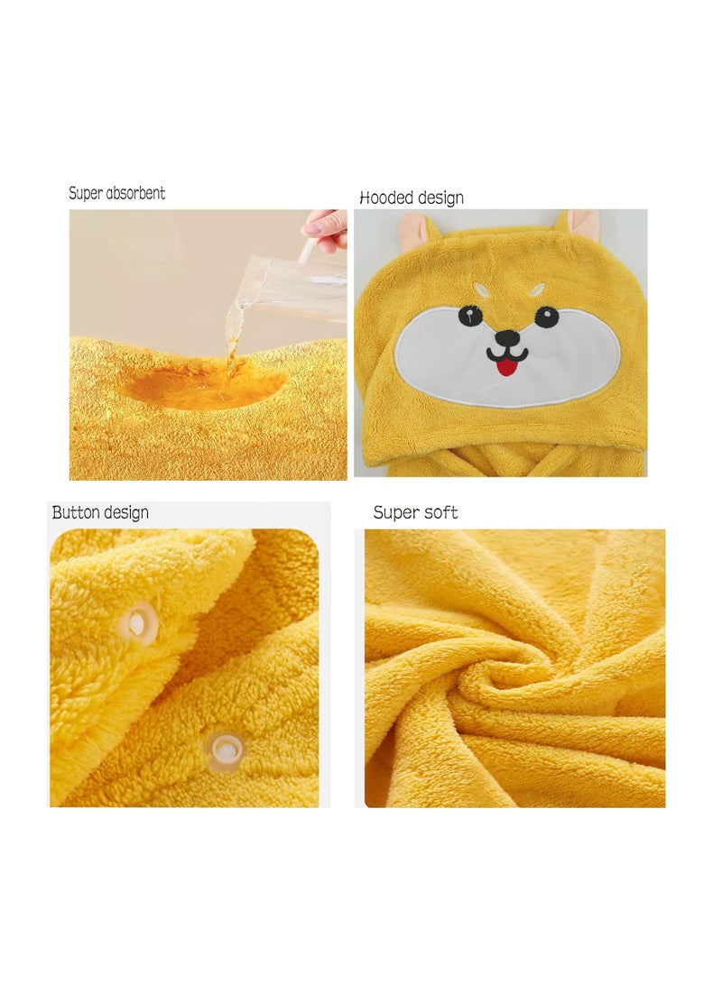 Baby Bath Towel with Hood, 70*140cm Ultra Soft Highly Absorbent Bathrobe Blanket Toddlers Bathrobe, Washcloth Set with Cute Animal Design for Baby Girls Boys 0-3 Years