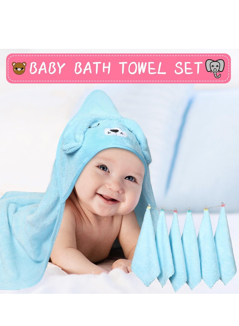 Baby Bath Towel,4 Pcs 31.5 x 31.5 Inch and Baby Washcloths Soft Microfiber Coral Fleece Absorbent Hooded Towel for Newborn Baby Infant Toddler Shower Gift Supplies