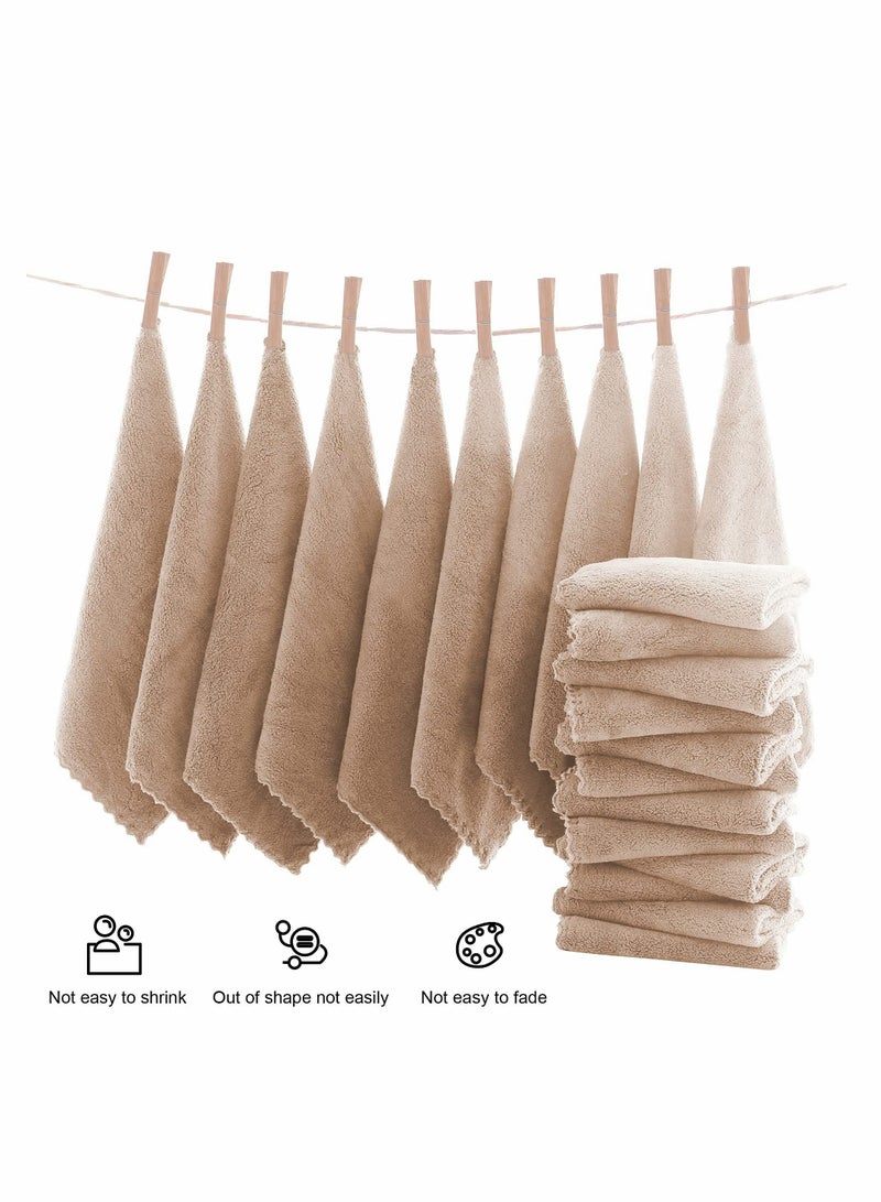 Ultra Soft Premium Washcloths Set - 12 x 12 inches - 24 Pack - Quick Drying - Highly Absorbent Coral Velvet Bathroom (Khaki)