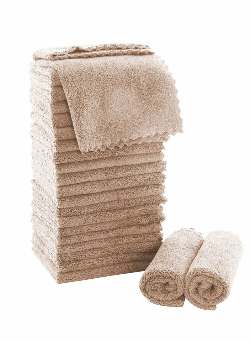 Ultra Soft Premium Washcloths Set - 12 x 12 inches - 24 Pack - Quick Drying - Highly Absorbent Coral Velvet Bathroom (Khaki)