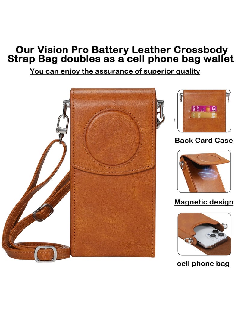 Battery Bag for Apple Vision Pro Portable PU Leather Bag for Vision Pro Battery Protection Shockproof and AntiDrop Waterproof Leather Crossbody Bag with Adjustable Strap Cell Phone and Card Holder