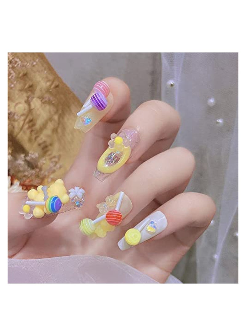 100Pcs Cute 3D Lollipop Candy Mini Nail Art Decorations DIY Nail Accessories charm Cartoon Manicure Supplies Random Color