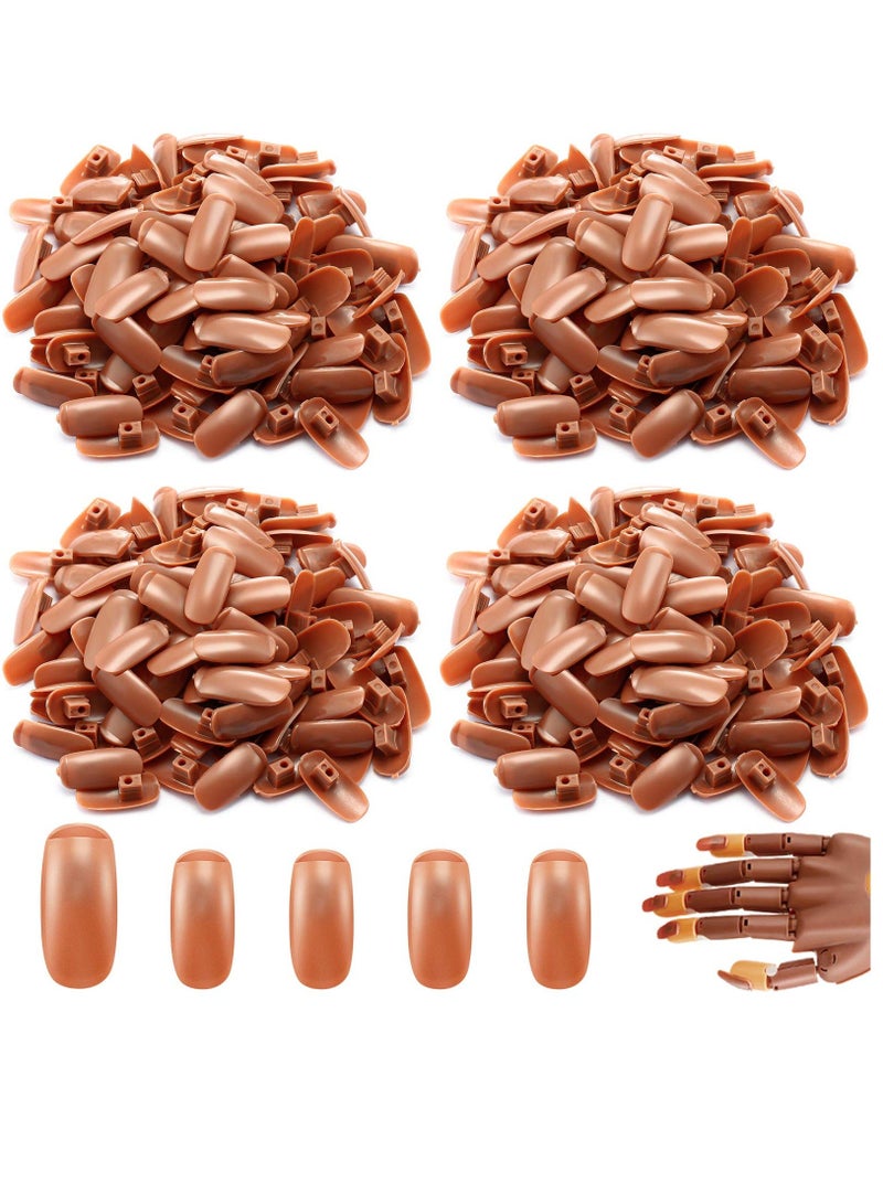 Practice Nail Tips, Replacement Refill False Tips for Flexible Training Hand Fake Display Manicure Supply DIY 400 Pcs, Brown