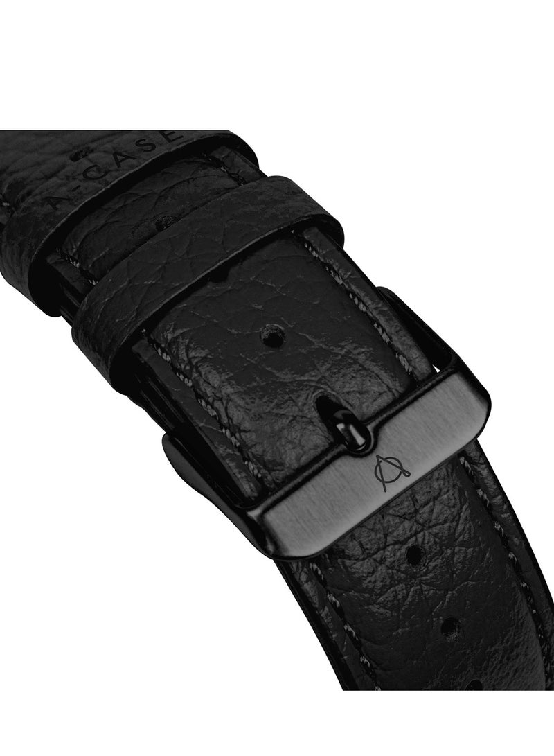 A-CASE Apple Watch Strap, Amur Series Genuine Leather ultra stylish strap for watch 42/44/45/49mm- Black