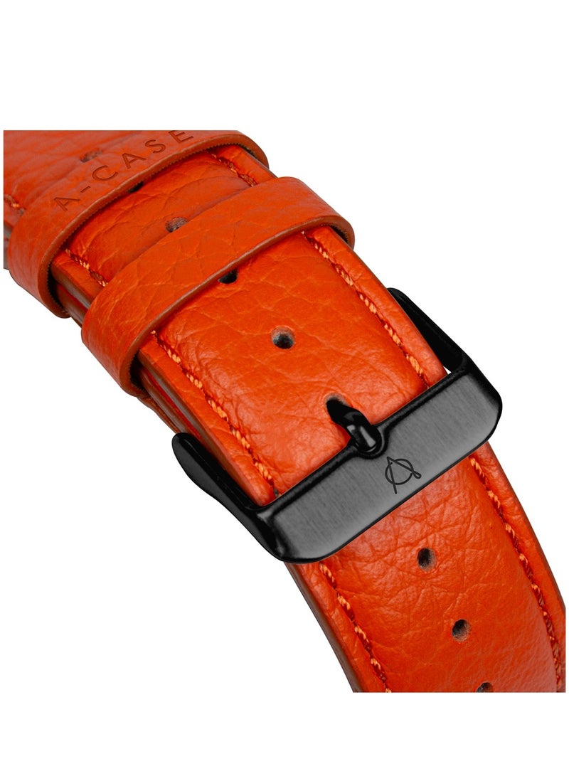 A-CASE Apple Watch Band 42mm 44mm 45mm 49mm, Amur Series Genuine Leather Strap for iWatch Ultra SE2 SE Series 8 7 6 5 4 3 2 1, Stylish & Durable Replacement Wristband for Men & Women – Orange