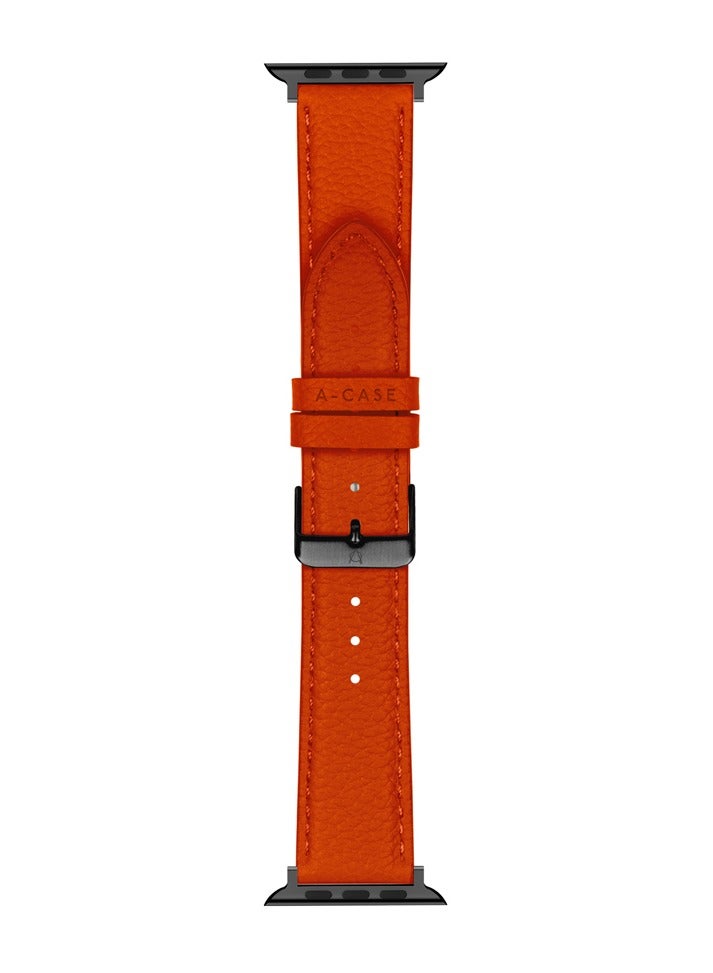 A-CASE Apple Watch Band 42mm 44mm 45mm 49mm, Amur Series Genuine Leather Strap for iWatch Ultra SE2 SE Series 8 7 6 5 4 3 2 1, Stylish & Durable Replacement Wristband for Men & Women – Orange