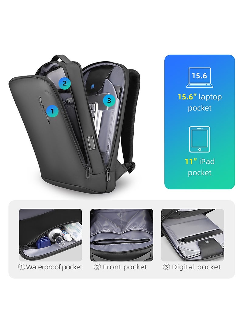 MARK RYDEN Slim Laptop Backpack for Men, High Tech Backpack with Scratch Resistant Shell and USB Charging Port, Waterproof Business Backpack Ideal for Working, Commuting, Daily …