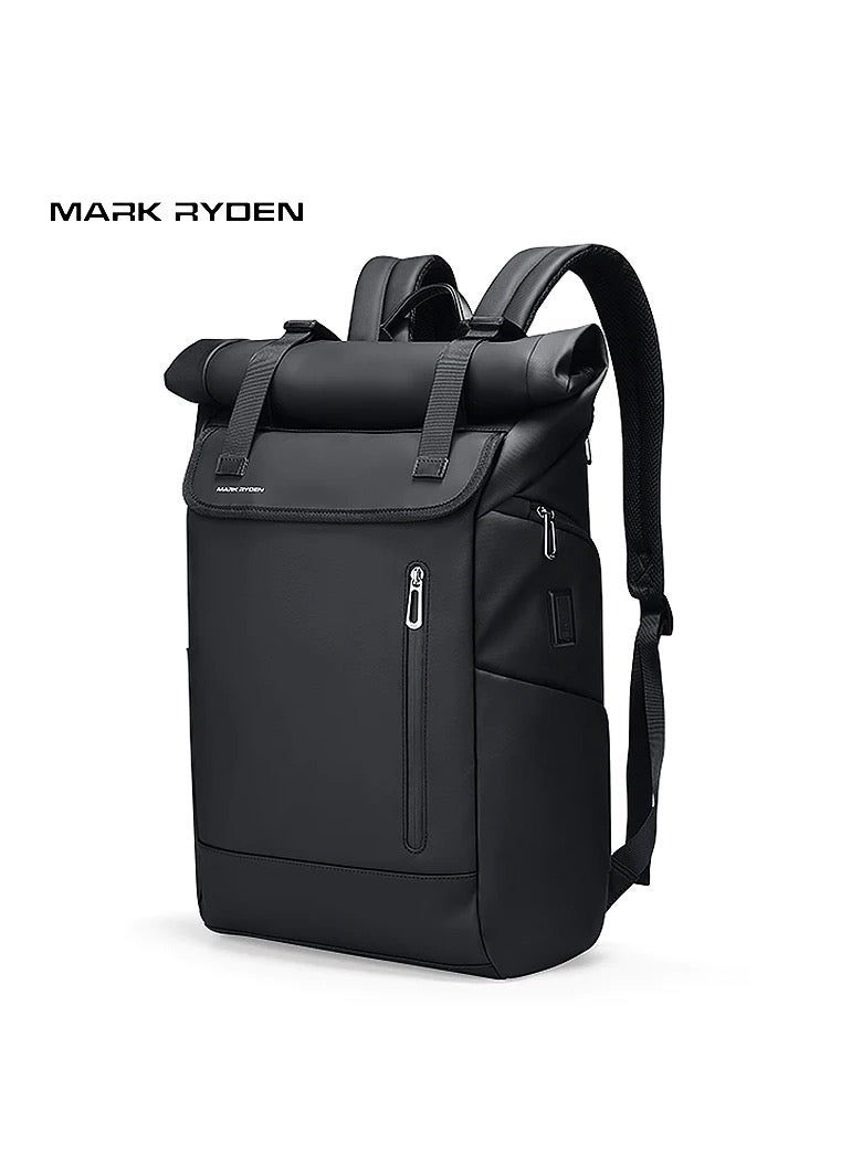MARK RYDEN Laptop Backpack, 17.3 Inch Roll-Top Lightweight Leisure Backpack, Business Laptop Backpack for Men and Women, USB Charging Port, black