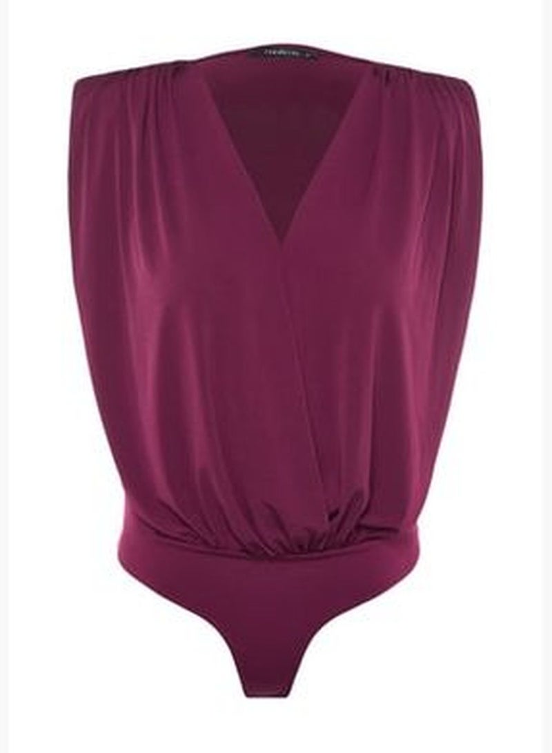 Plum Padding Double Breasted Collar Flexible Knitted Bodysuit