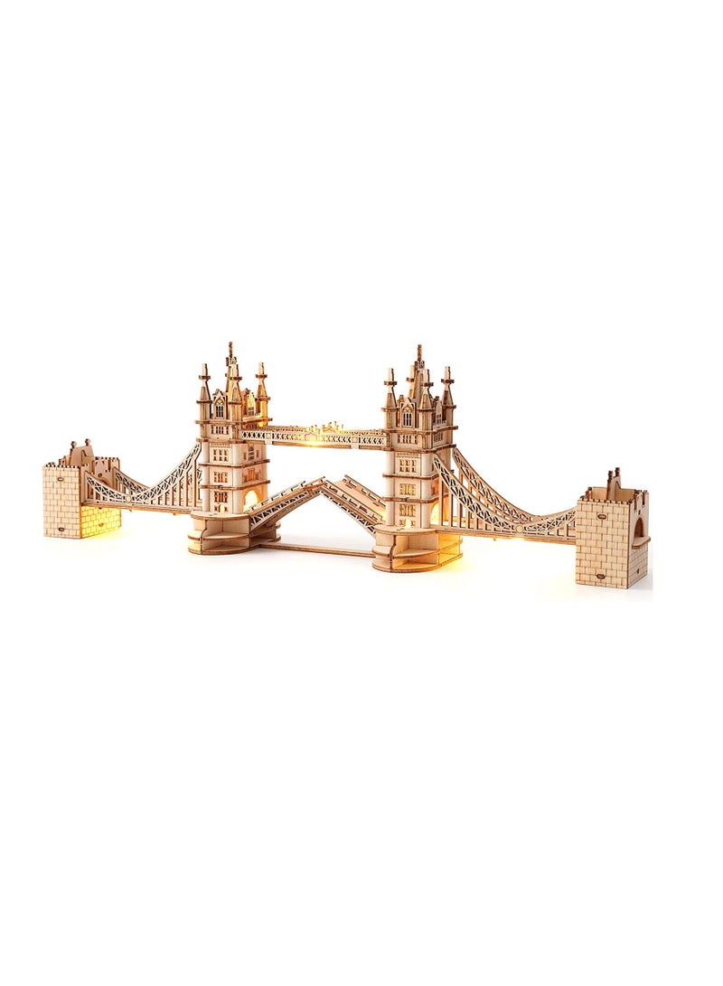 3D Puzzles for Adults Wooden Tower Bridge Craft Kit with LED for Teens
