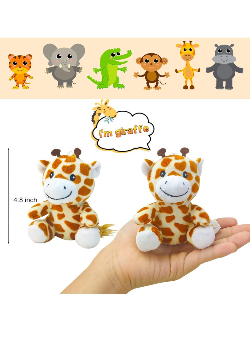 Toy 6 Piece Mini Jungle Stuffed Animals Set Lion Tiger Elephant Giraffe Leopard Monkey Soft Plush Toys for Animal and Woodland Themed Parties for Classroom Prizes and Gift for Boys and Girls
