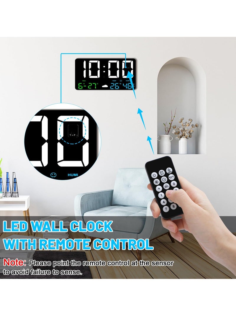 Large Digital Wall Clock 11.5 Inches - USB LED Alarm Clock with Weather Station, Dimmable Display, Date, Week, Temperature, Snooze Function, 12 24H Format, Ideal for Living Room, Bedroom, Home, Office