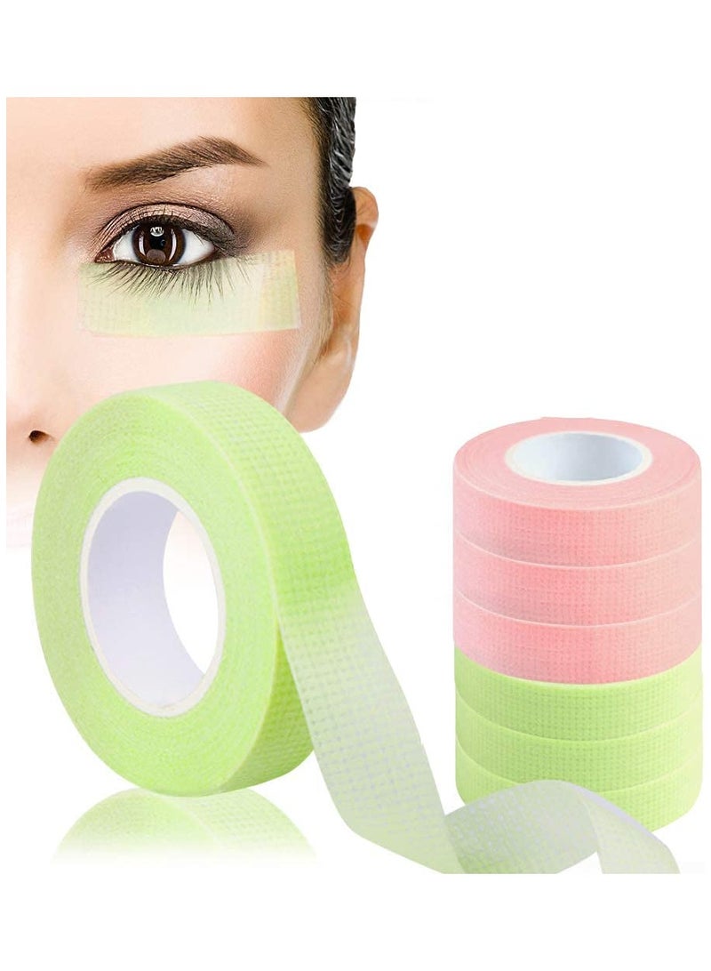 Eyelash Tape, Green Pink Lash Tape for Eyelash Extension, Adhesive Breathable Micropore Fabric Medical Tape for Eyelash Extension Supply Tape 6 Rolls