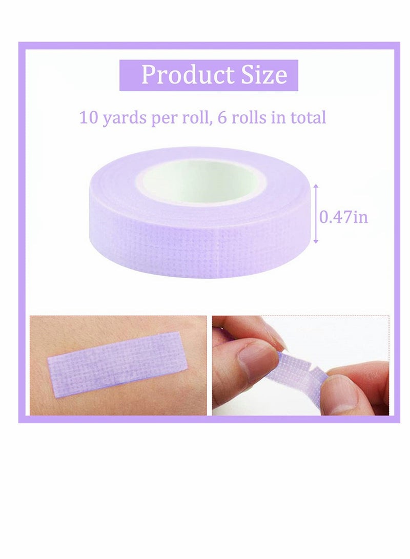 Eyelash Tape, Lash Tape for Eyelash Extension, Non-Woven Fabric Lash Tape Adhesive Breathable Micropore Fabric Medical Tape for Eyelash Extension Supply Tape, Total 6 Rolls, Purple
