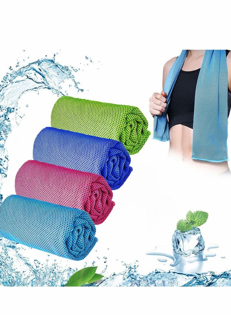 Cooling Towels, 4 Pack Ice Towel, Mesh Cooling Towel, Soft Breathable Chilly Towel, Ice Towel for Neck, Microfiber Towel, for Yoga, Golf, Sport, Running, Gym, Workout, Camping, Fitness, 30 * 80 cm