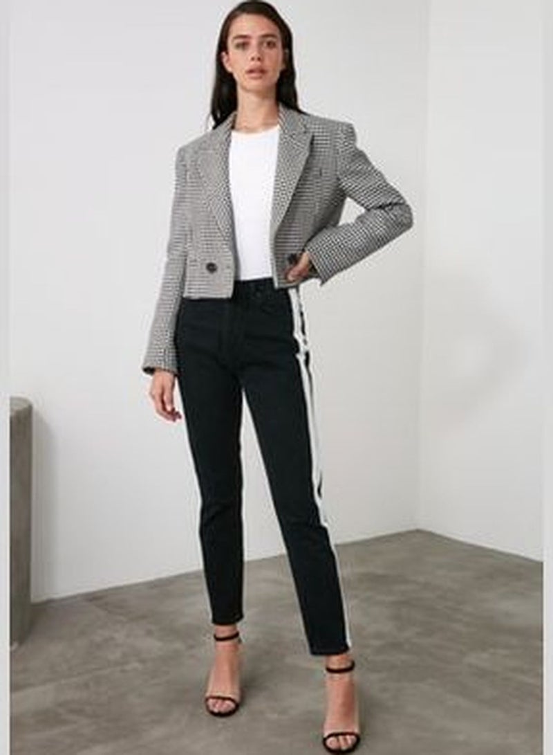 Black High Waist Mom Jeans with Side Stripes TWOAW21JE0719