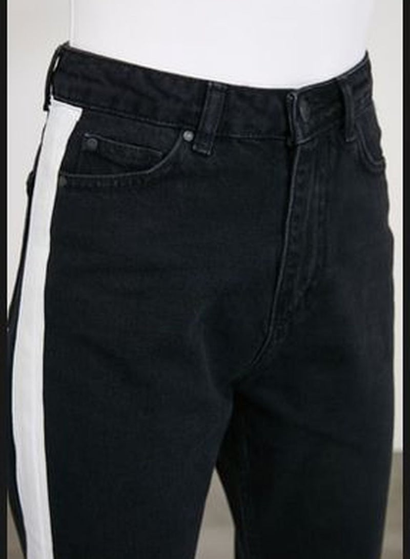 Black High Waist Mom Jeans with Side Stripes TWOAW21JE0719