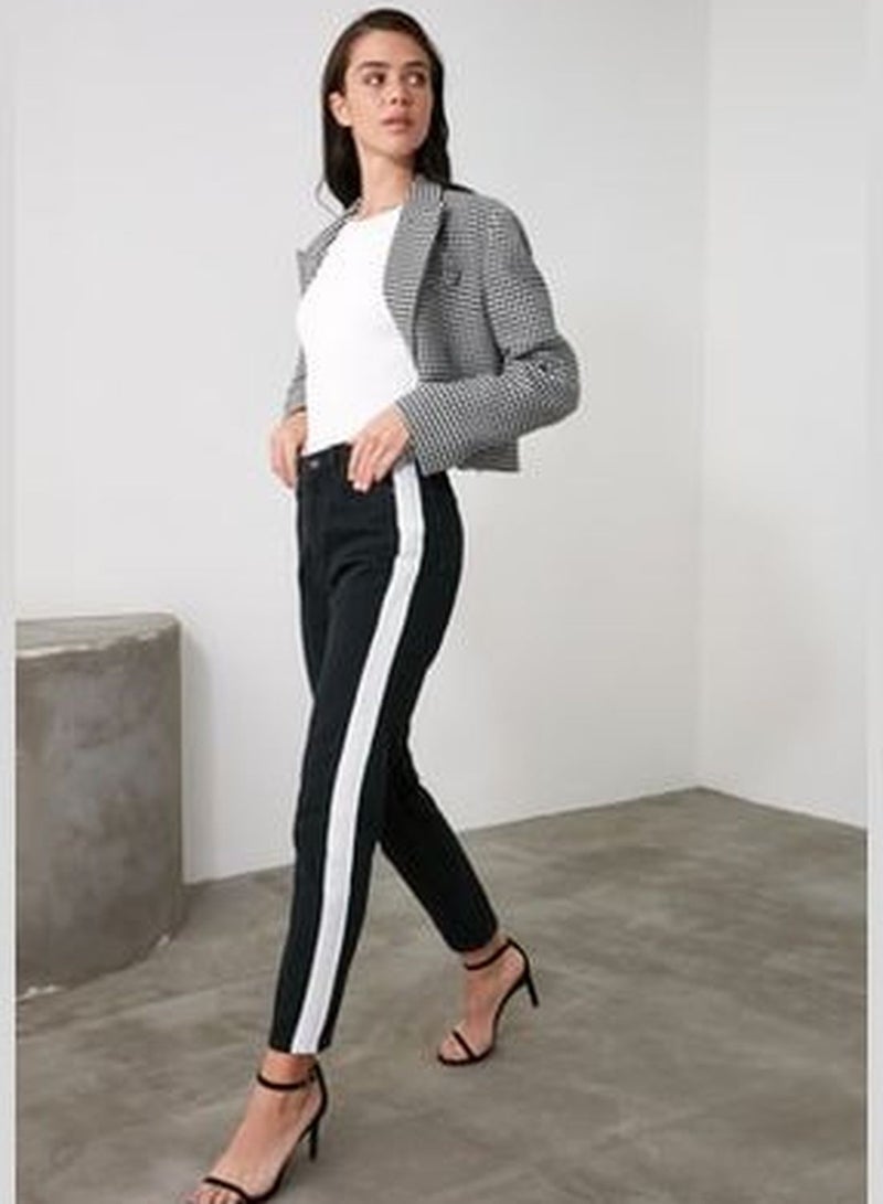 Black High Waist Mom Jeans with Side Stripes TWOAW21JE0719