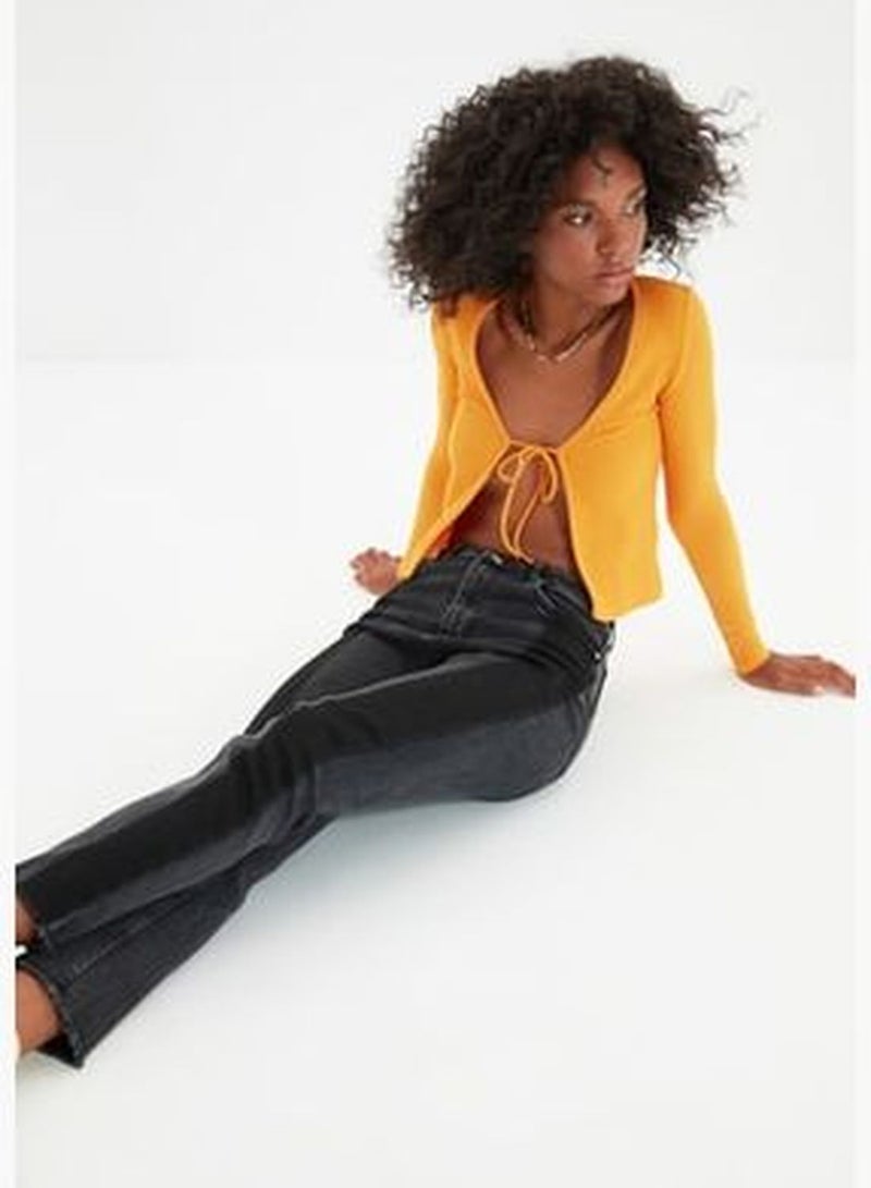 Black Color Block High Waist Slim Fit Jeans TWOAW21JE0017
