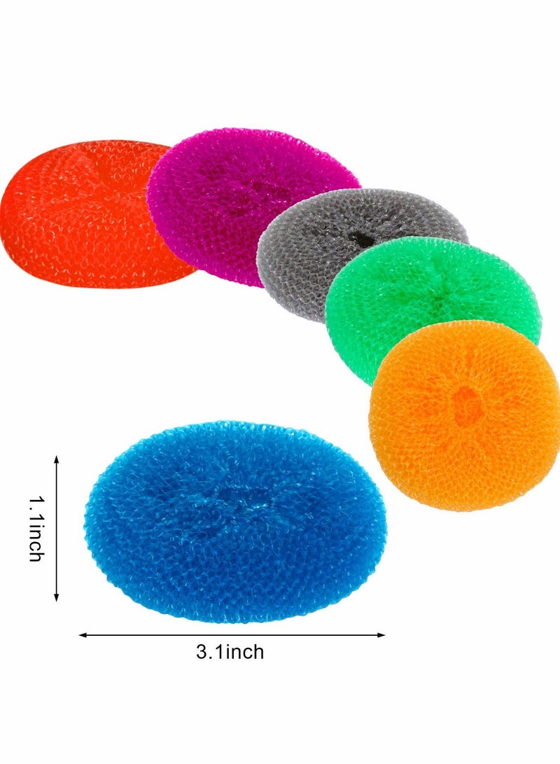 Plastic Dish Scrubbers for Dishes, Round Scrubber Scouring Pad Nylon Scrubber, Poly Mesh Pads Non Scratch (Rainbow Colors,15 Pcs)