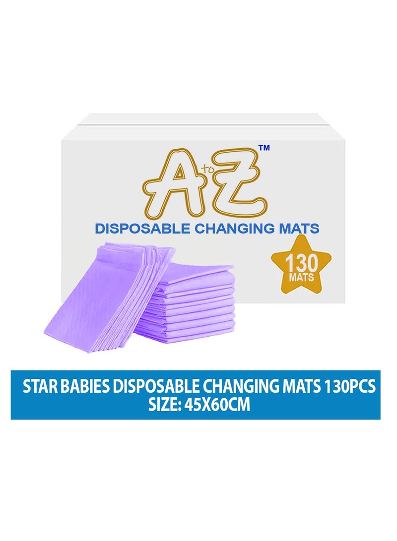 A to Z - Disposable Changing Mat size (45cm x 60cm) Large- Premium Quality for Baby Soft Ultra Absorbent Waterproof - Pack of 130 - Lavender