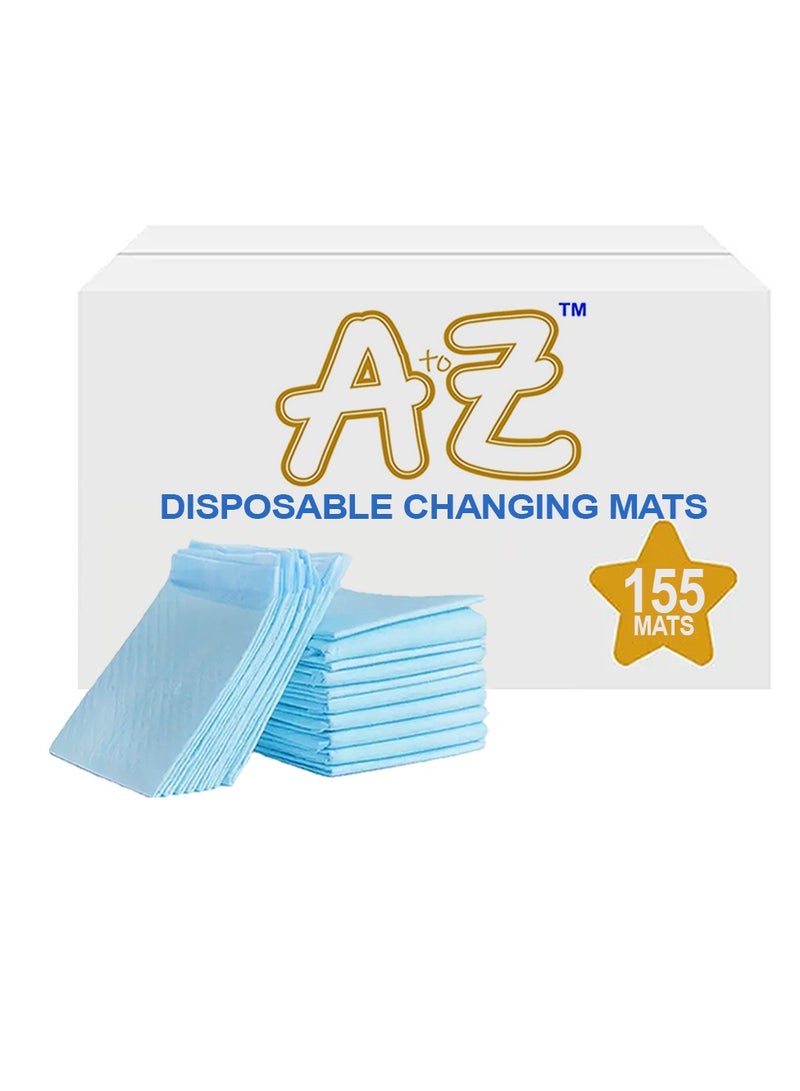 A to Z - Disposable Changing Mat size (45cm x 60cm) Large- Premium Quality for Baby Soft Ultra Absorbent Waterproof - Pack of 155 - Blue