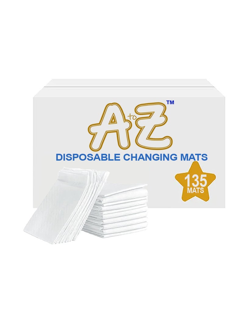 A to Z - Disposable Changing Mat size (45cm x 60cm) Large- Premium Quality for Baby Soft Ultra Absorbent Waterproof - Pack of 135 - White