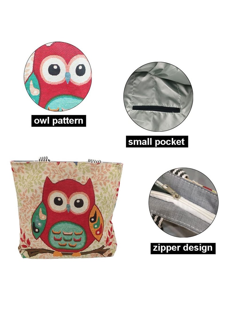 Knitting Tote Bag Large Knitting Bag with Zipper Embroidered Shoulder Portable Beach Bag Reusable Shopping Bags Owl Pattern Crochet Bag for Shopping Traval Climb Mountain