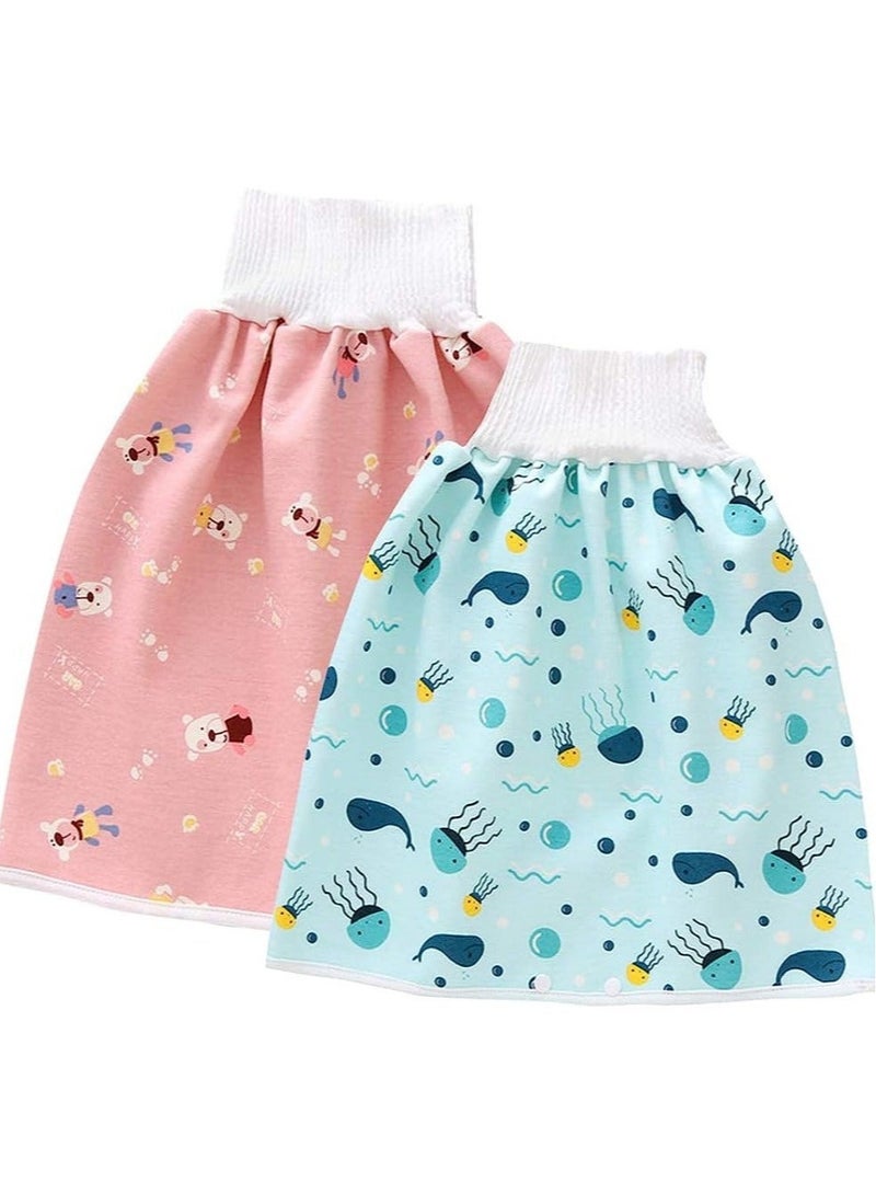 Baby Diaper Skirt, Anti Bed-wetting Cotton Bed Clothes, Baby Boy Girl Night Time Potty Training Waterproof Baby Nappy Skirt, 2Pcs (M)