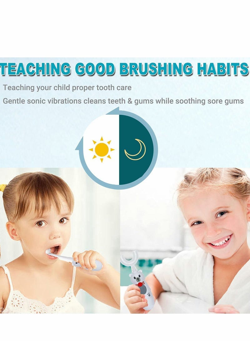 Kids Automatic Electric Toothbrush, Kid U-Shaped, Massage with U-Type, Cartoon Modeling  with Three Types of Brush Heads, Battery Operated