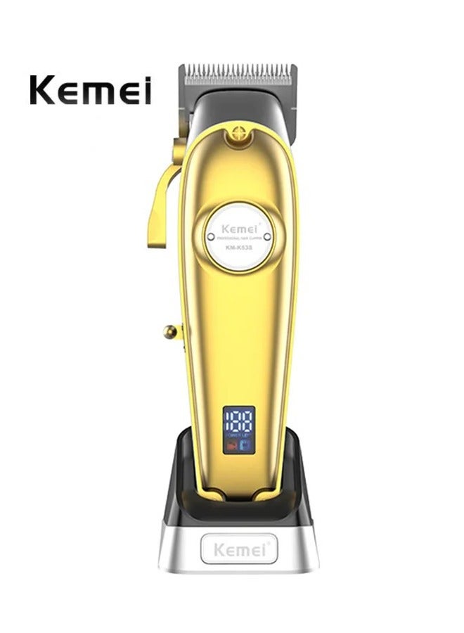 Kemei Turbo Motor Hair Clipper with Charge Base 2 Speeds Hair Trimmer Cordless Haircut Machine for Barber All Metal Body, K53S