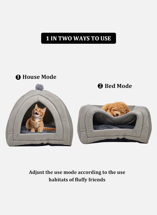 Cat bed for indoor cats, a Triangle cat cave with removable soft cushion, 2-in-1 comfortable pet bed, Suitable for small pets like kittens, rabbits, and small dogs 55 cm (Grey)