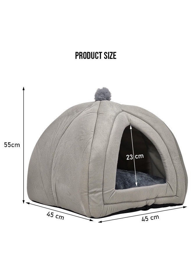 Cat bed for indoor cats, a Triangle cat cave with removable soft cushion, 2-in-1 comfortable pet bed, Suitable for small pets like kittens, rabbits, and small dogs 55 cm (Grey)