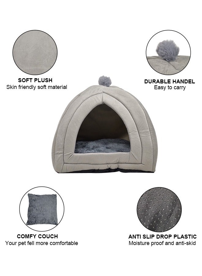 Cat bed for indoor cats, a Triangle cat cave with removable soft cushion, 2-in-1 comfortable pet bed, Suitable for small pets like kittens, rabbits, and small dogs 55 cm (Grey)