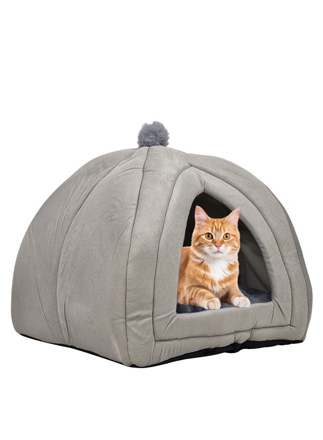 Cat bed for indoor cats, a Triangle cat cave with removable soft cushion, 2-in-1 comfortable pet bed, Suitable for small pets like kittens, rabbits, and small dogs 55 cm (Grey)